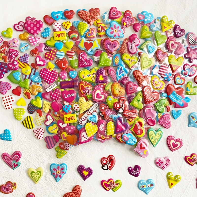 6/8/10/12 Sheets Pink Love Heart Stickers Cute 3D Cartoon Girls Kids  Birthday Gift DIY Scrapbooking Decor Teacher Reward Sticker