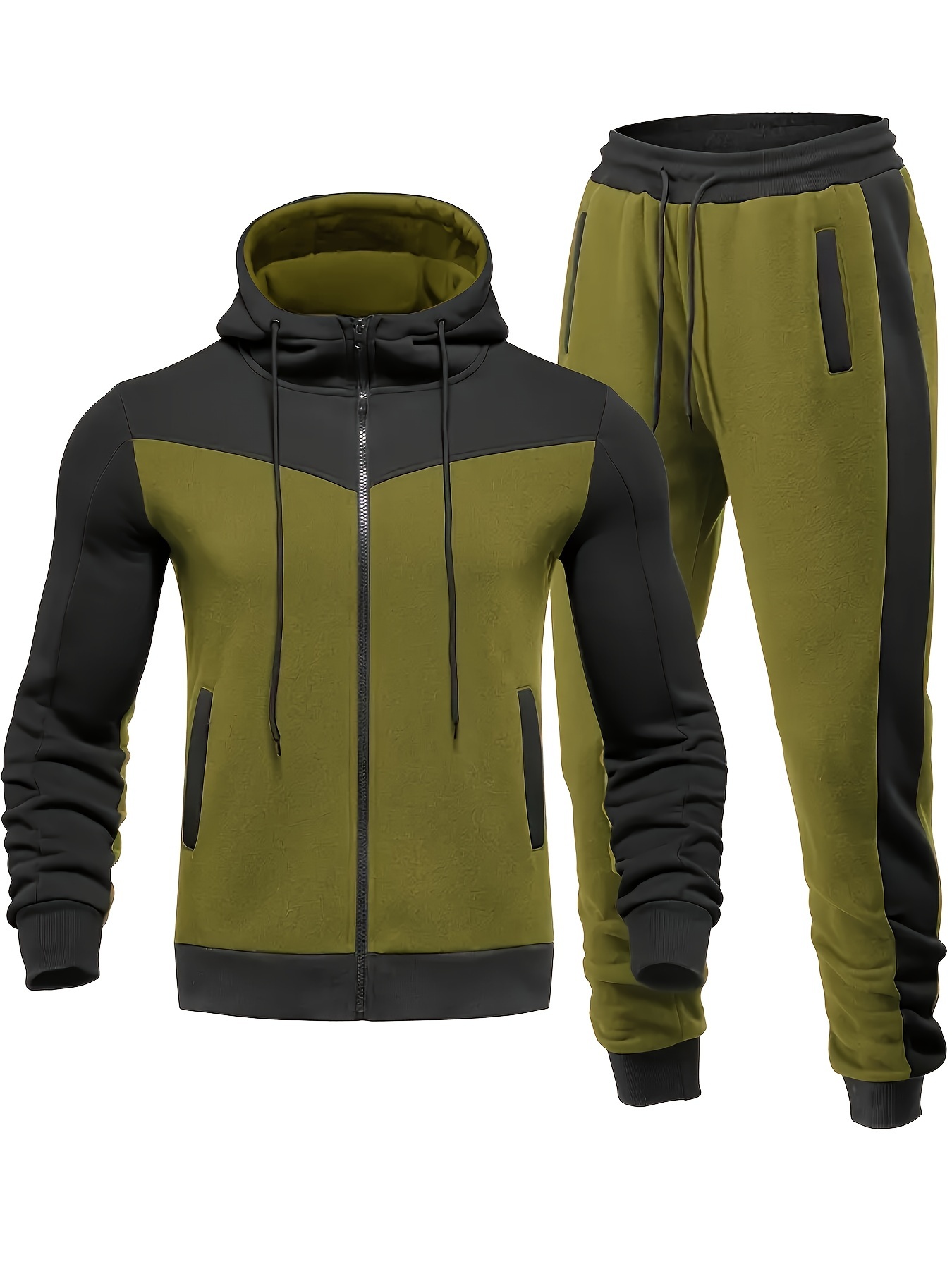 Men's Color Block Outfits Hooded Zip Breathable Casual - Temu Canada