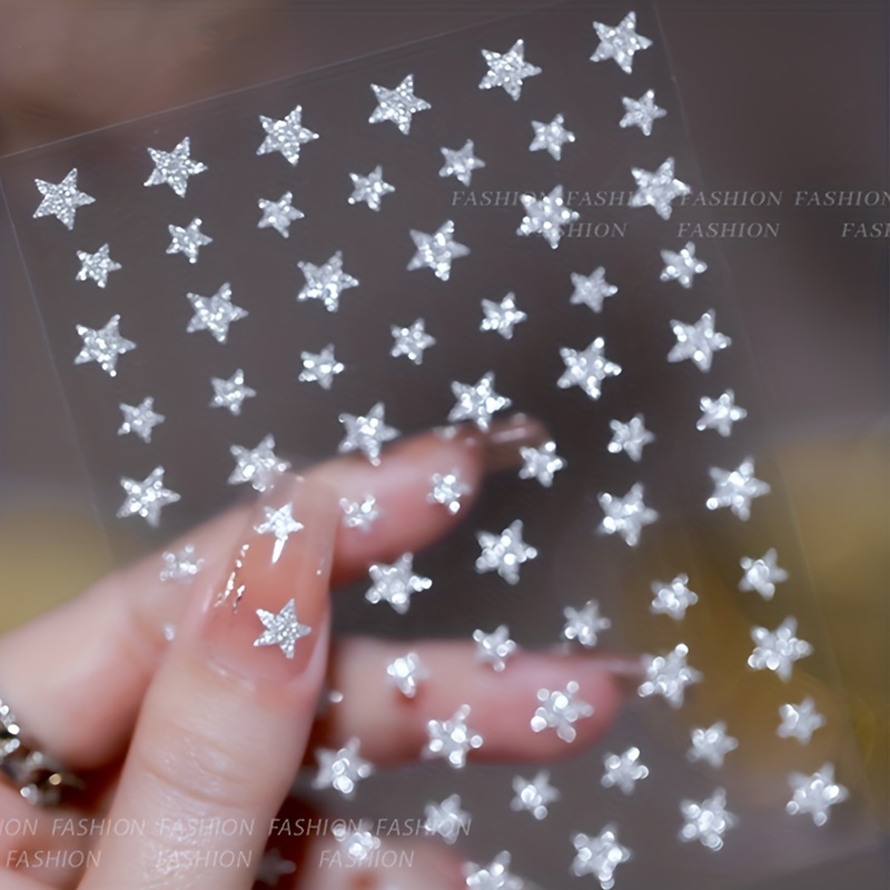 Reflective 3D Nail Stickers Glitter Decals Silver Stars Hearts Butterflies