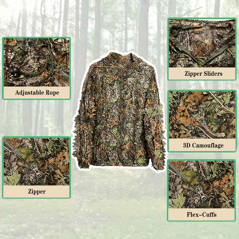 lightweight 3d leafy camouflage set outdoor camouflage ghillie suit for disguise realistic cs airsoft game wildlife photography details 6