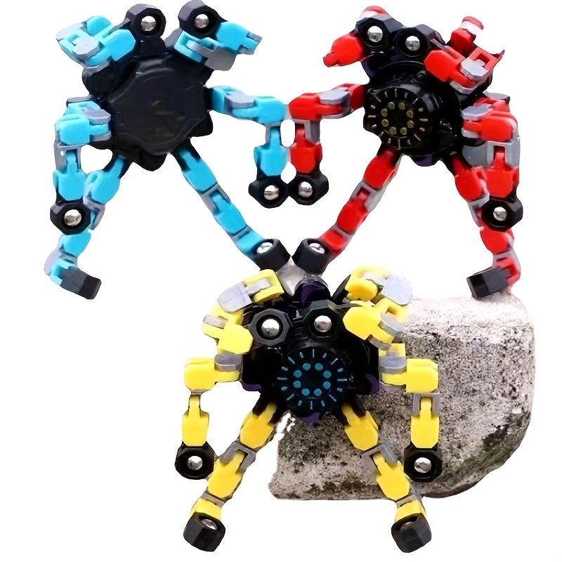 24PCS Fingertip Gyro Fingertip Mechanical Top DIY Deformation Robot Metal  Transformable Gyro Spinners Finger Chain Robot Toy Fidget Spinners ADHD