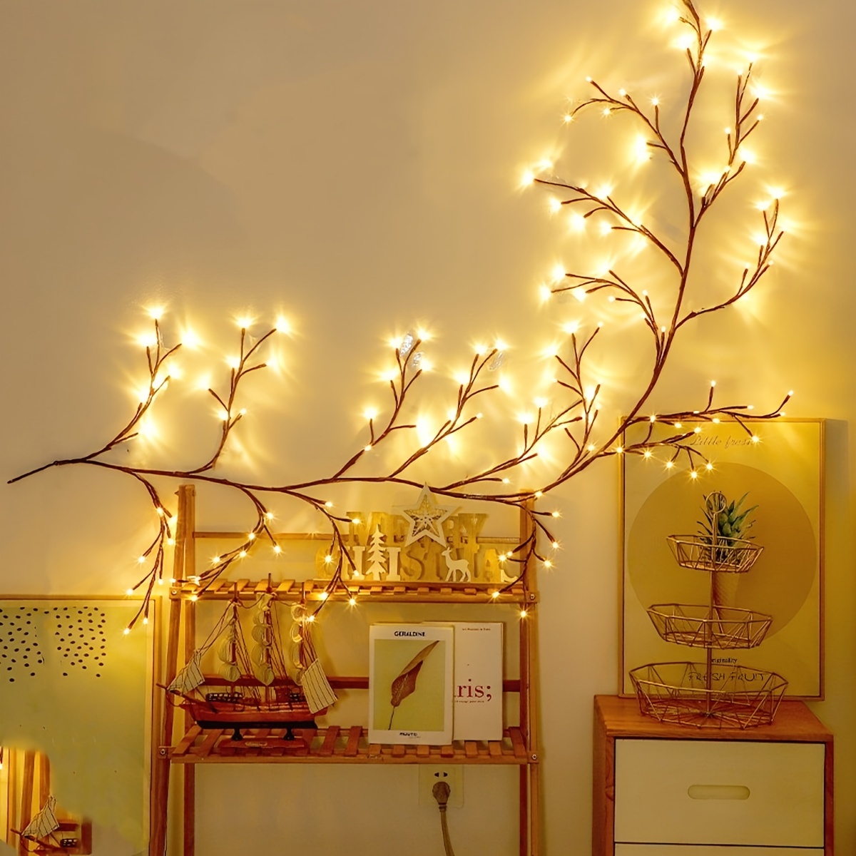 1pc vine light for room home decoration usb plug bendable branch lights 1 8m 5 9ft 96 led tree lights for holiday christmas party yard decor details 0