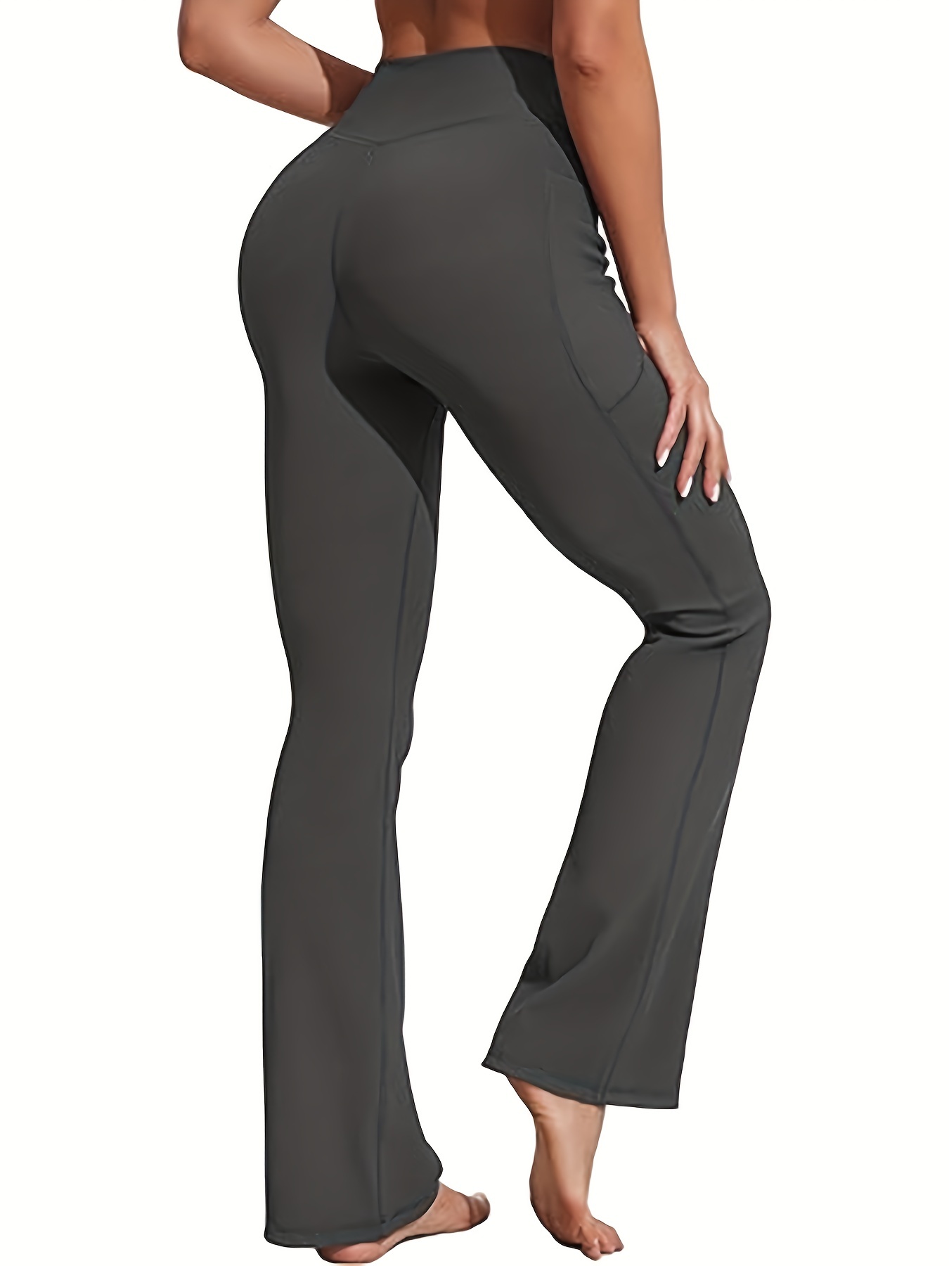 Women High Waisted Bootcut Leggings Pockets Solid Color - Temu
