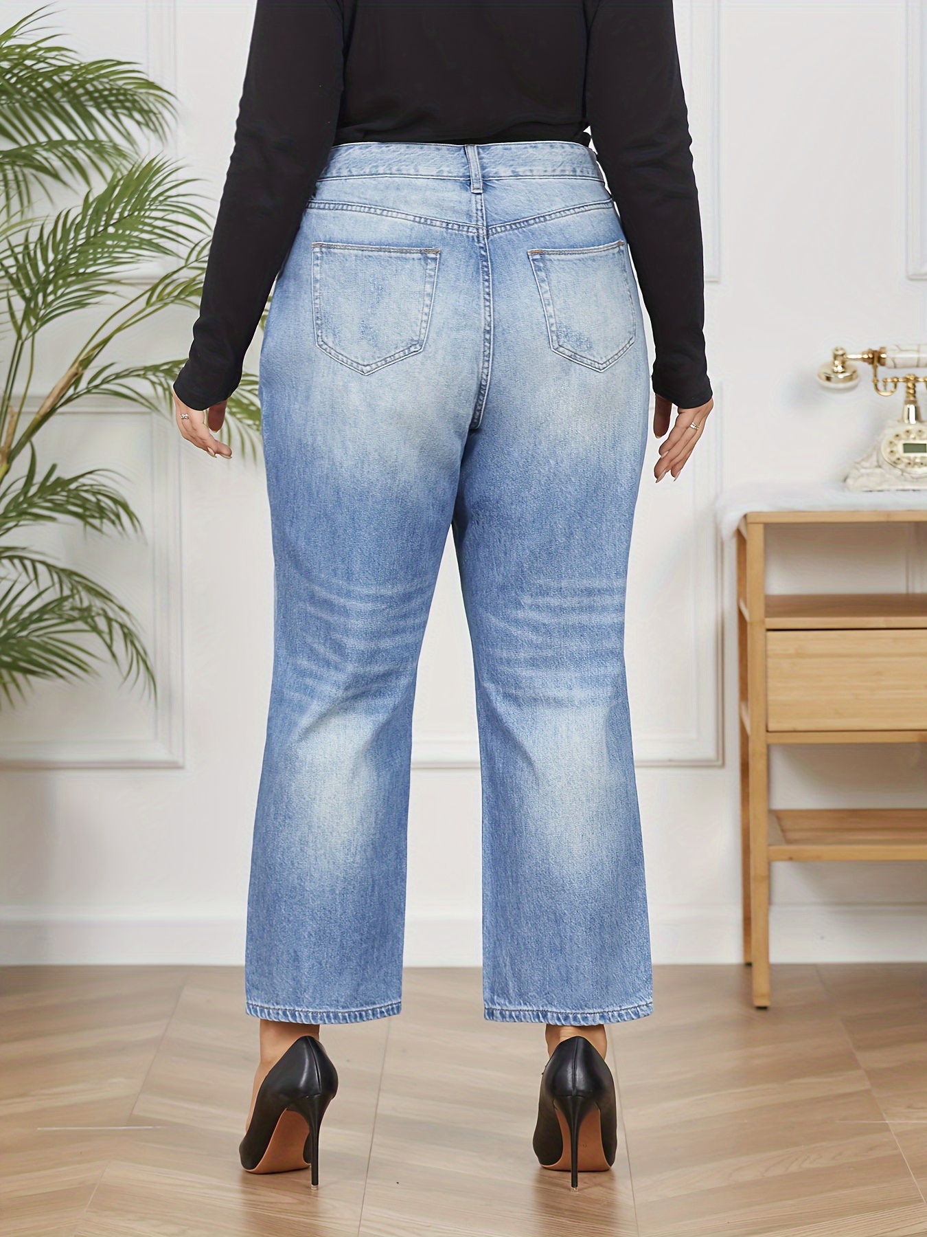 Plus Size Casual Jeans Women's Plus Washed Button Fly High - Temu New  Zealand