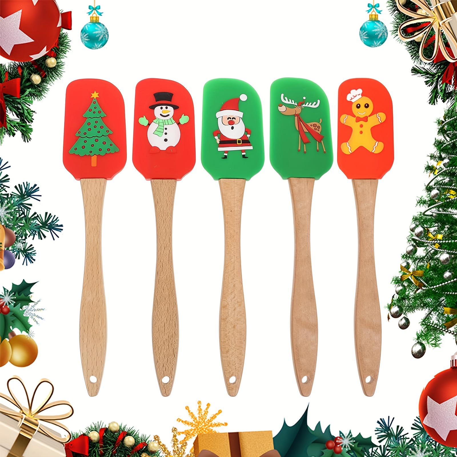 3PCS Silicone Spatula Kitchen Christmas Cake Decoration With Cute Wooden  Handle Snowman Christmas Tree Santa Pattern