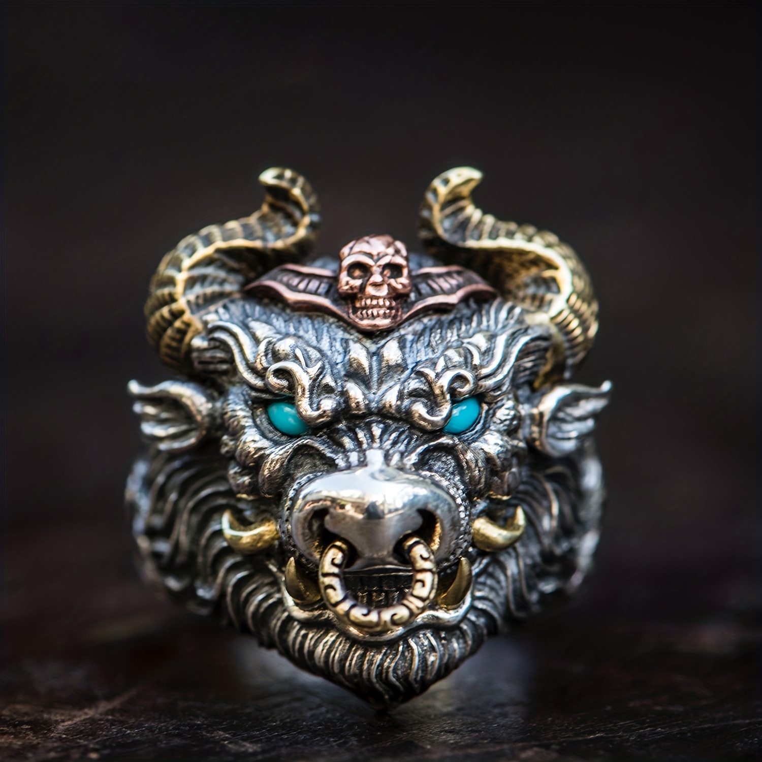 Men's Vintage Devil Bull Head Ring Adjustable Opening Ring Gift