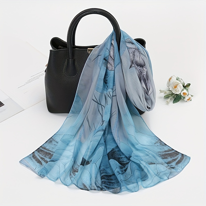 Lotus Pattern Chiffon Scarf Lightweight Soft Shawl Sunscreen Beach Yarn Towel
