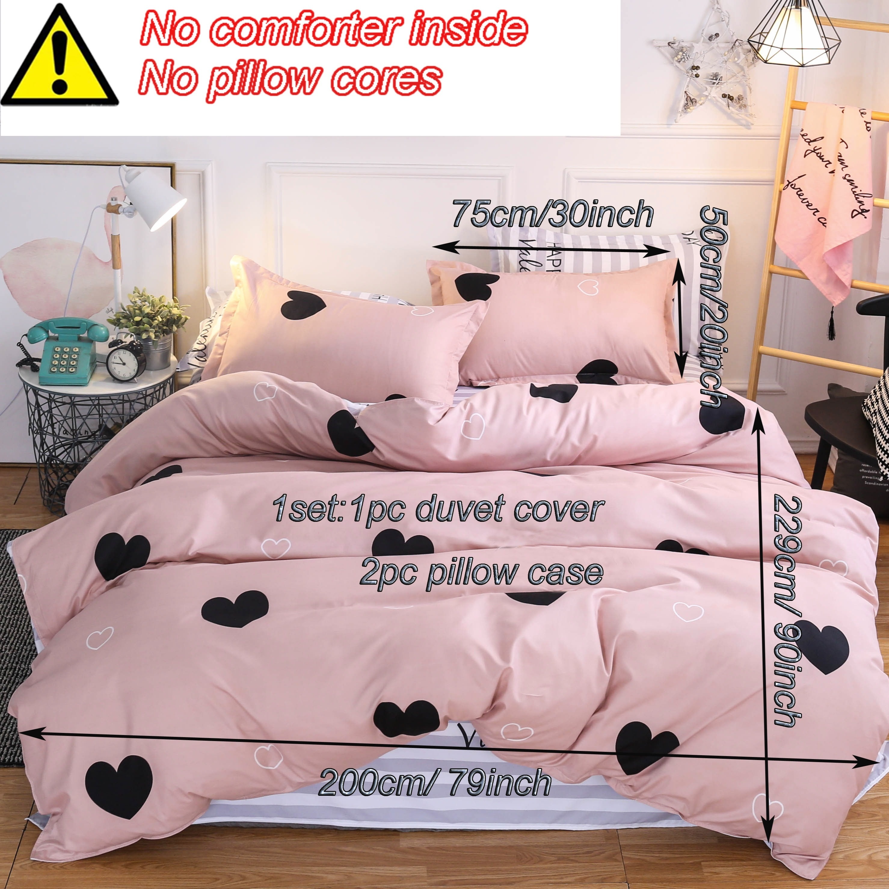 E-shop 2/3-teiliges Set Rosa Herz Urlaubssegen Bettbezug Kissenbezug Set