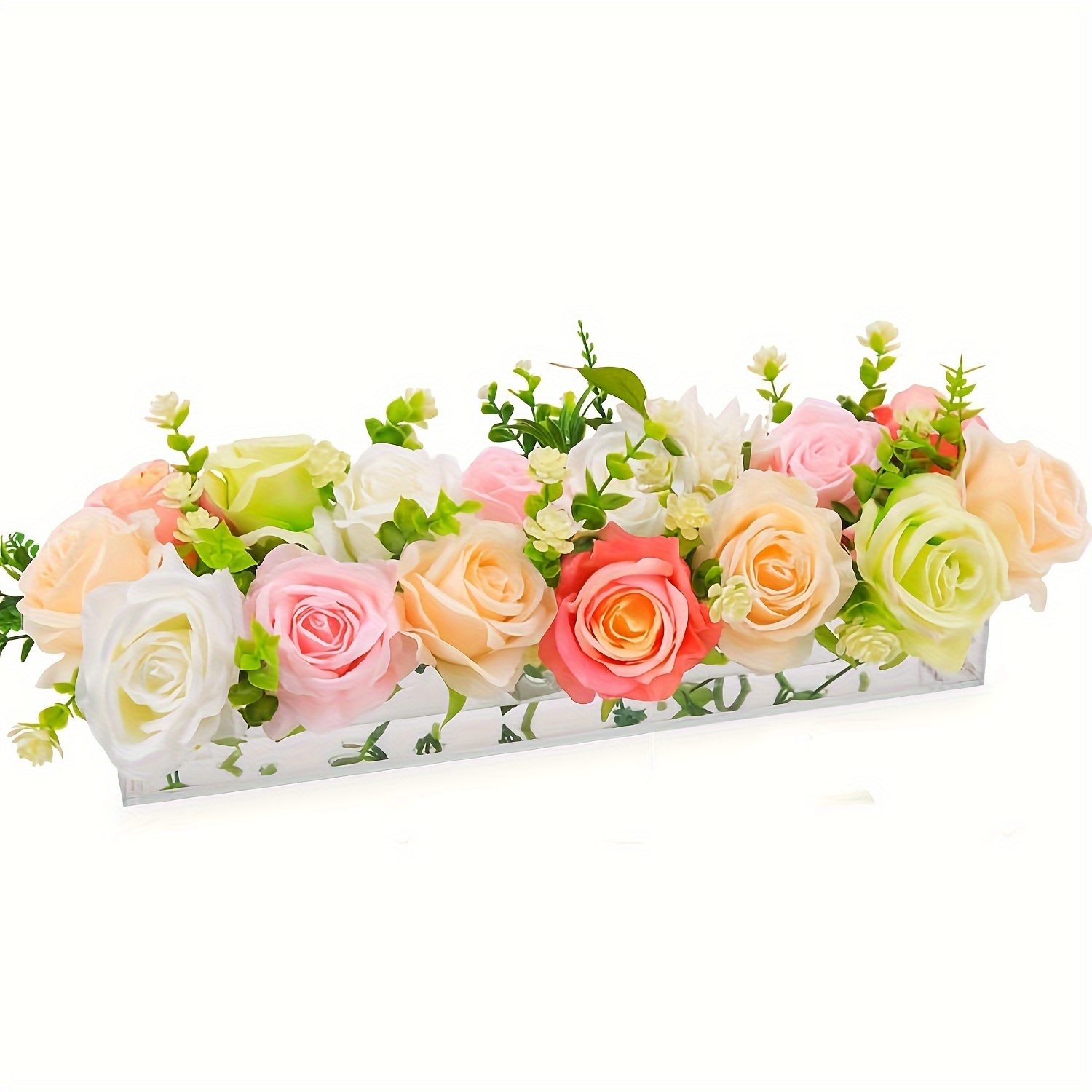 Clear Acrylic Flower Vase Rectangular Floral Centerpiece for Dining Table 16 inch Long Rectangle Decorative Modern Vase - Low Floral Vases for