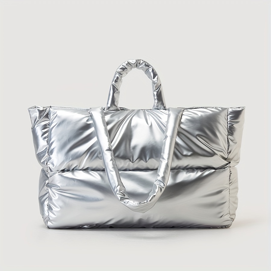 Silver Metallic Quilted 16inch backpack