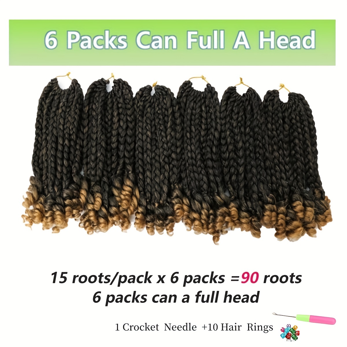 Short Crochet Box Braids with Curly End 10Inch Omber Bob Braid Hair for  Women, Kids Pre Stretched Synthetic Hair Braid Hair Black (T1B/30#, 10 6