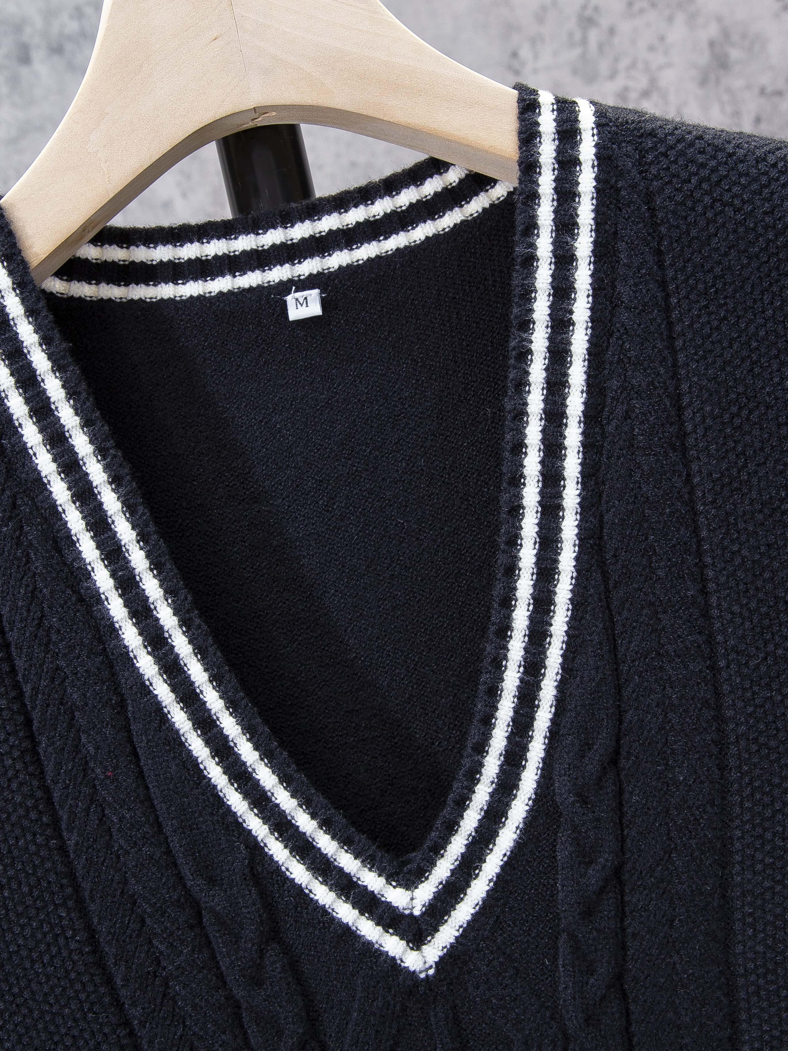 Men's Preppy V neck Cable Casual Sleeveless Knitted Sweater - Temu  Philippines