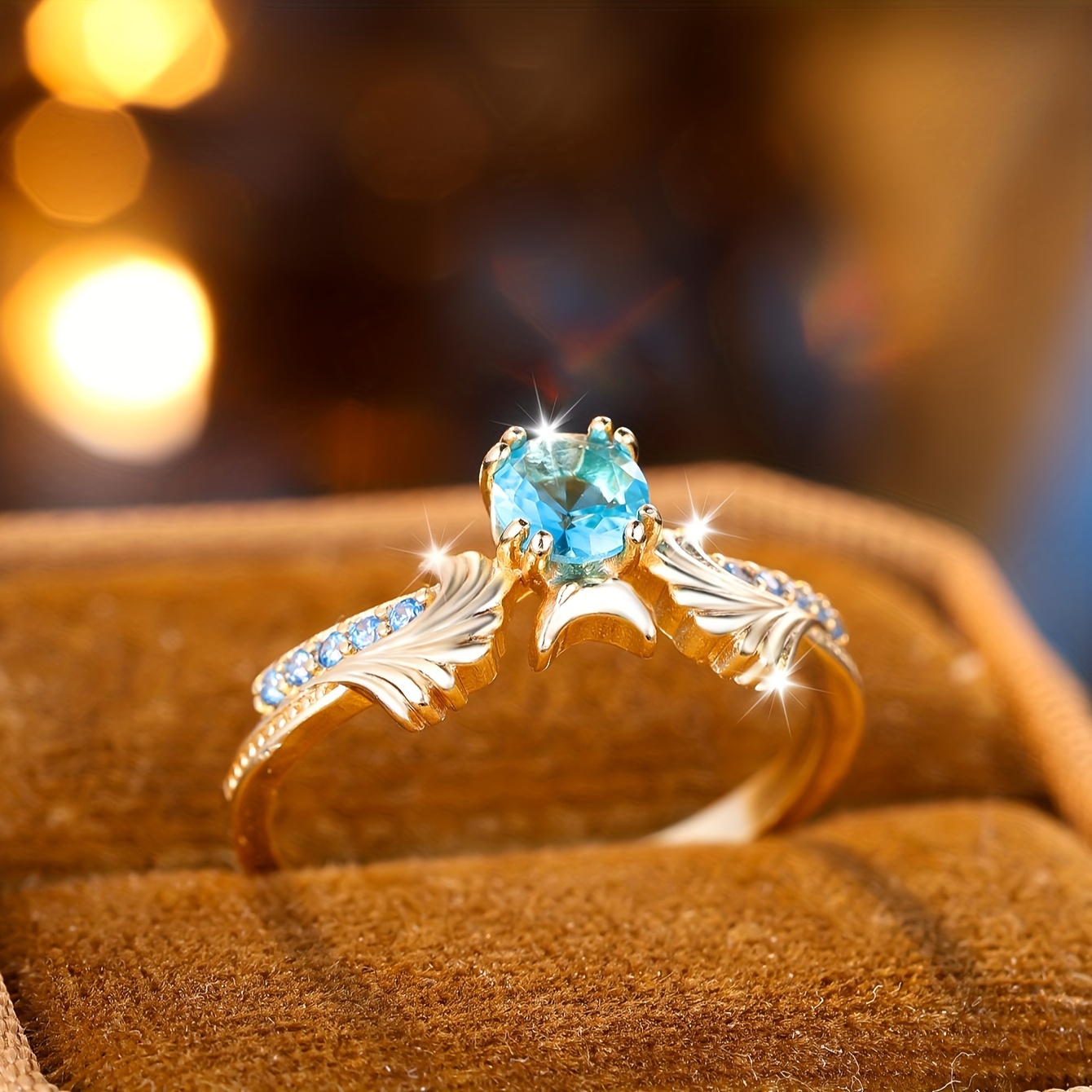 Floral Gemstone Ring Teal Sapphire Engagement Ring Floral