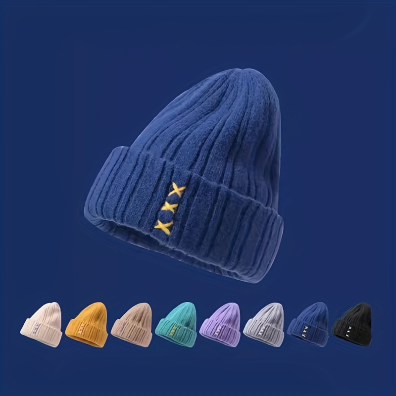 Fashionable Versatile Windproof Knit Beanie Hat With Solid Color