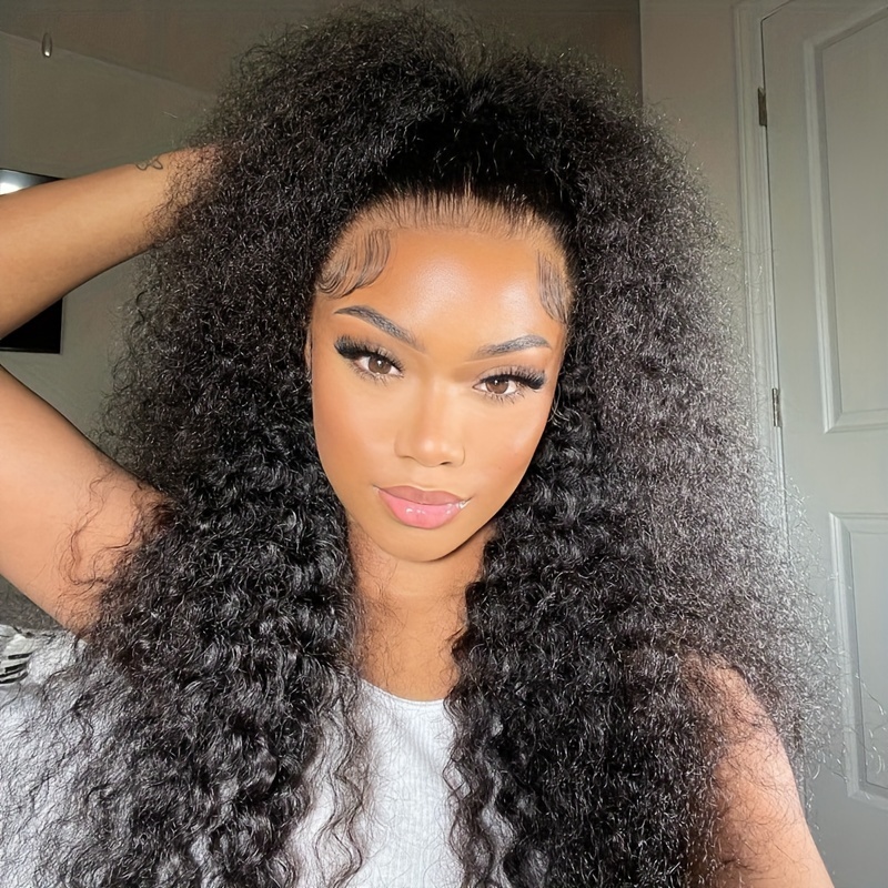 150% Density Kinky Curly Hd 4x4 Lace Front Human Hair Wigs - Temu