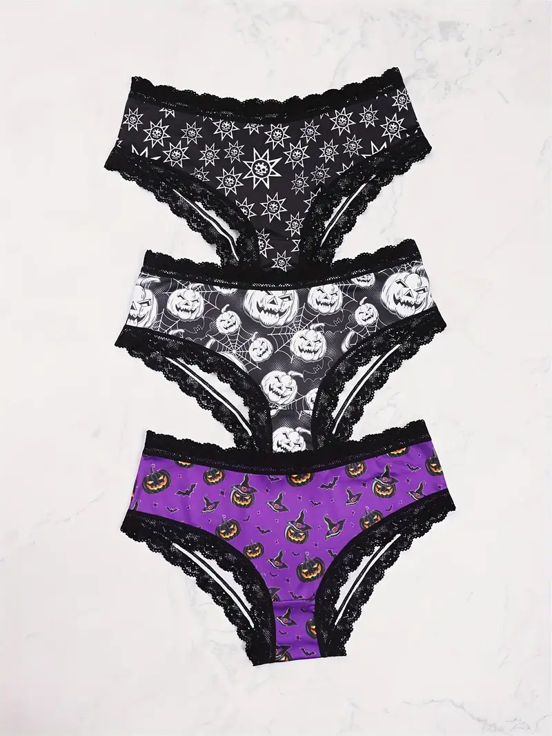Gothic Contrast Lace Hipster Panties Halloween Skull Star - Temu Canada