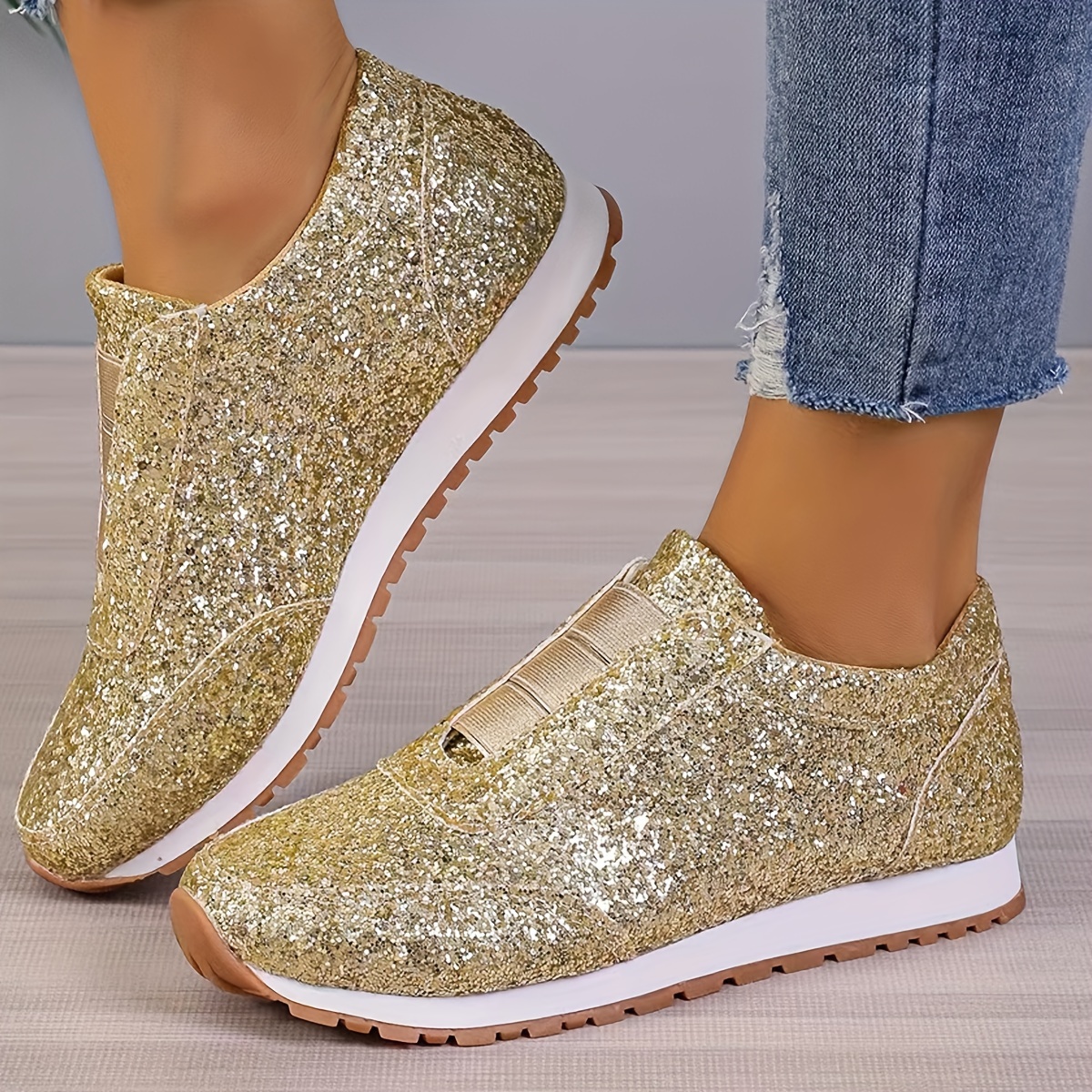 Women's Casual Breathable Crystal Bling Lace Up Sport Shoes Sneakers  Glitter Tennis Sneakers Comfy Sparkly Rhinestone Bling Running Shoes Shiny  Sequin