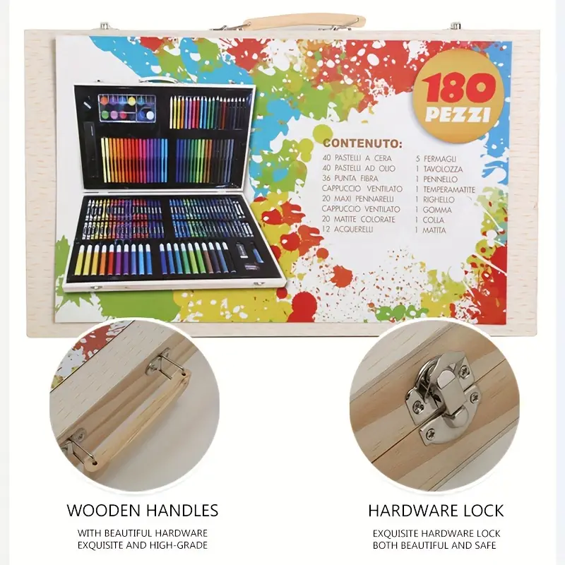 New Tag 180 Wooden Box Painting Set, Washable Watercolor Pen, Drawing  Painting Art Kits - Temu
