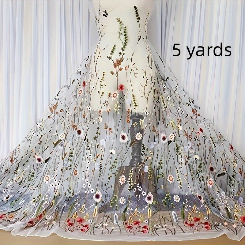 1pc Fabric, Flower Embroidery Mesh Fabric, Lace Fabric Sewing, Lace Decorative Fabric, Used For Decoration