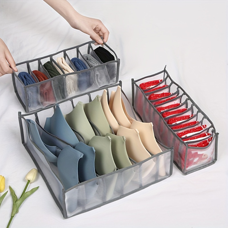 DIMJ Bra Underwear Drawer Organizer Divider, 2 Pack Large Bra Storage Box  with 5 Cells, Foldable Closet Organizers Storage Bins for Bras (C-E Cup)