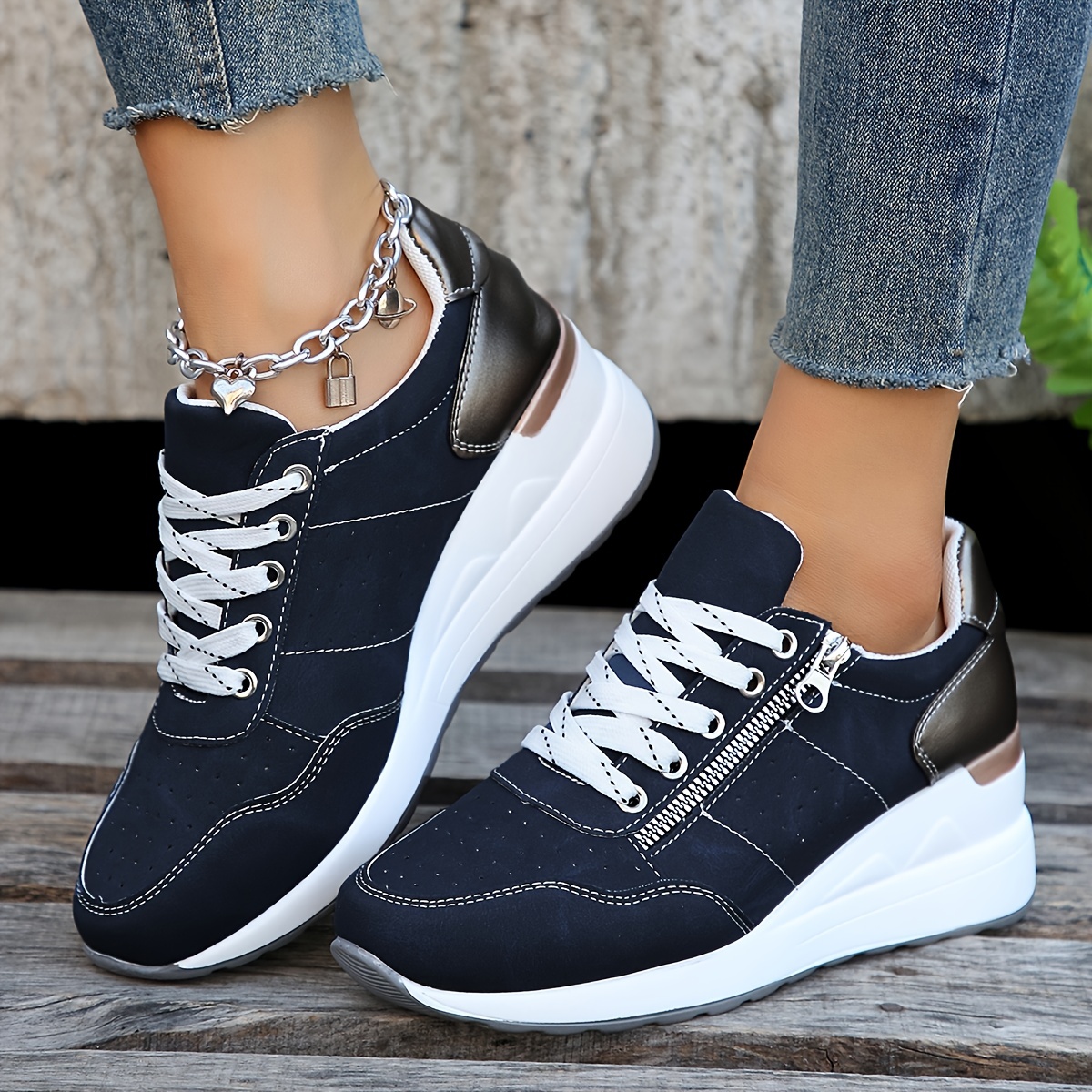 Women's Solid Color Casual Sneakers Lace Breathable Soft - Temu