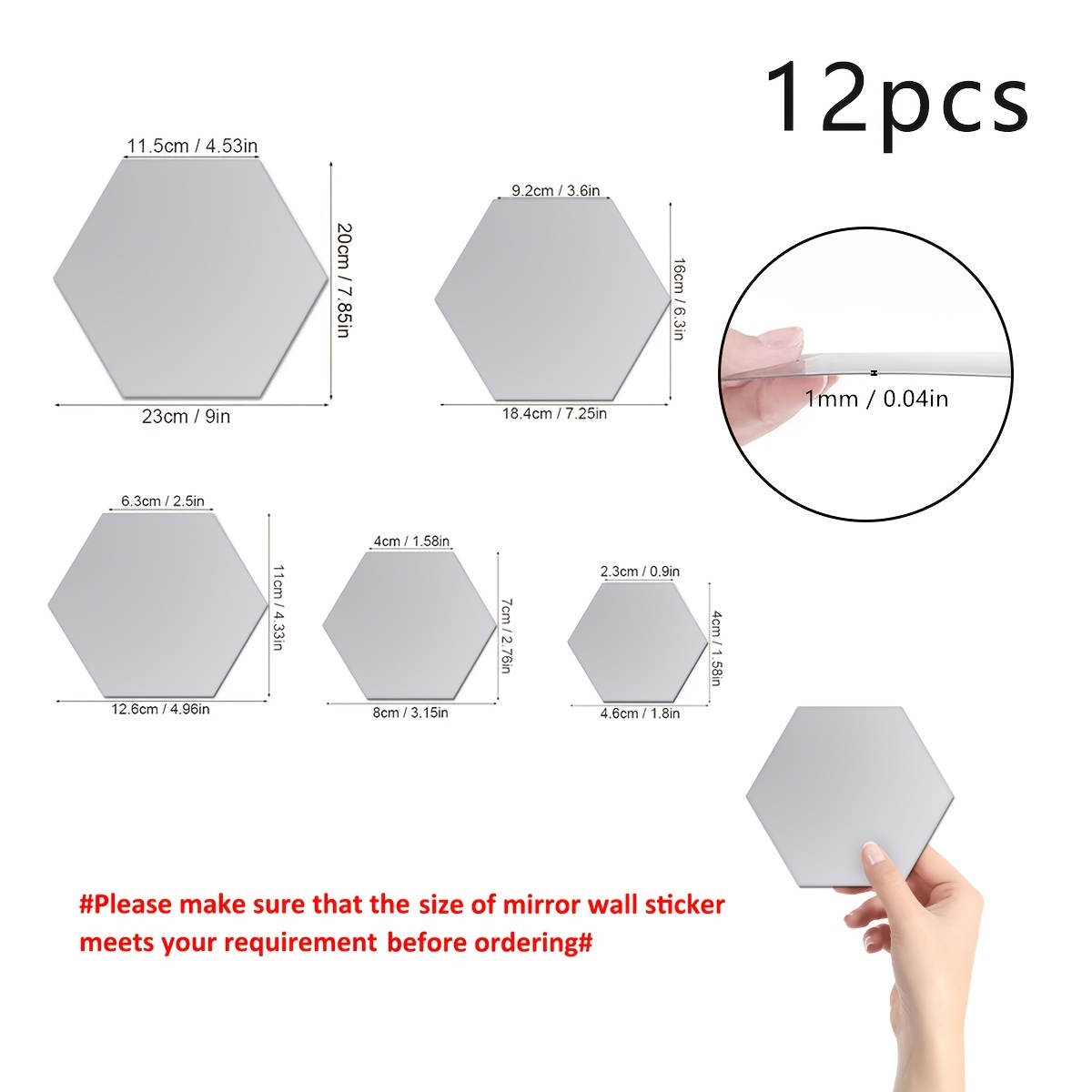 6/12pcs 3D Mirror Wall Sticker Hexagon Decal Home Decor DIY Self-adhesive  Mirror Decor Stickers