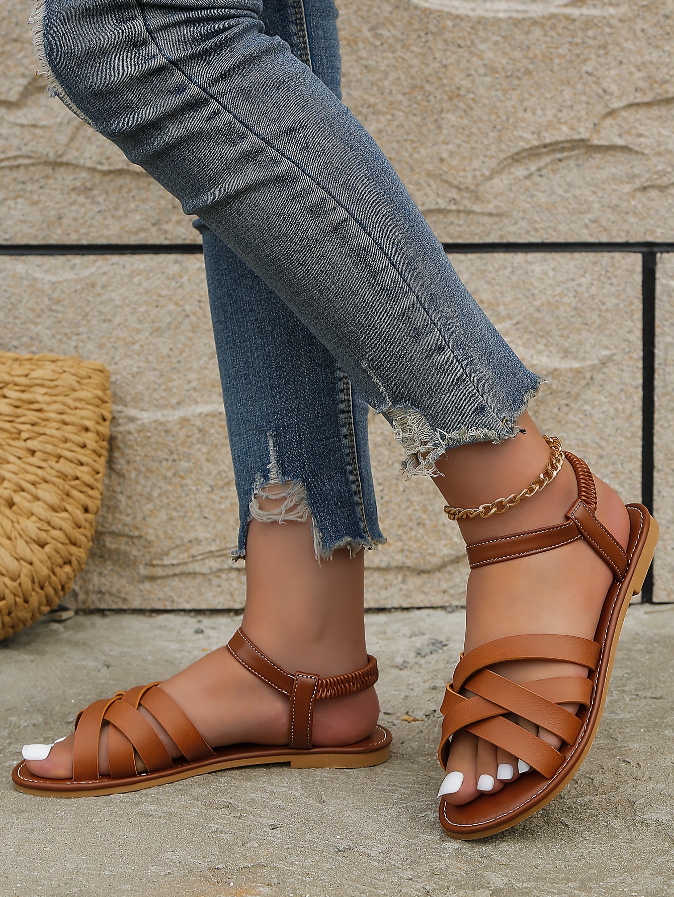 women s simple flat sandals casual open toe summer shoes details 4