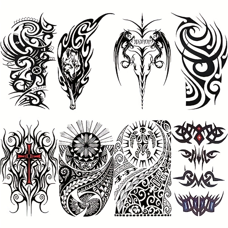 

Totem Tribal Pattern Tattoo Stickers 8 Pieces Cool Personality Special Unique Design Temporary Tattoo For Men Women