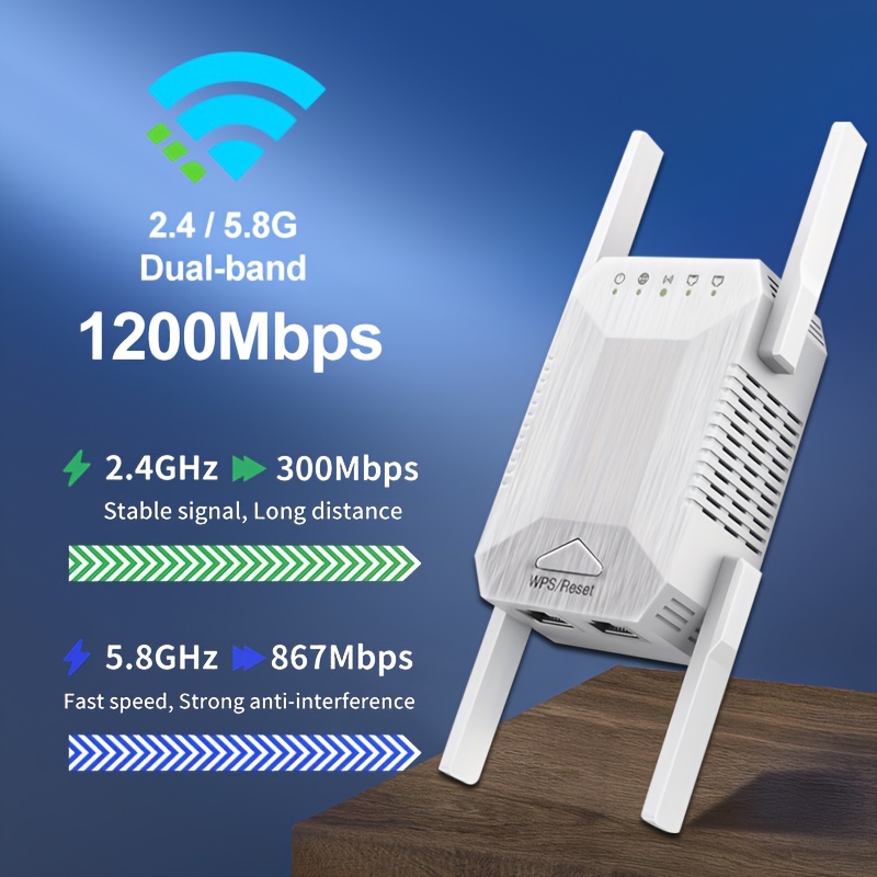WiFi Extender Booster Repeater for Home & Outdoor, 1200Mbps(8000sq.ft) and  45+ Devices, WiFi 2.4&5GHz Dual Band WPS WiFi Signal Strong Penetrability