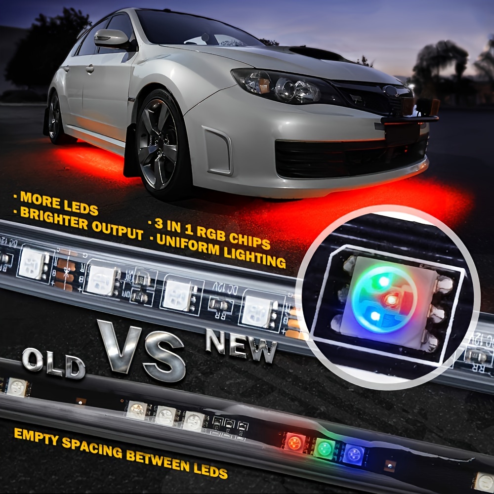 Illuminate Your Car with 4-Piece LED Underglow Neon Accent Strip Lights Kit  - 8 Color Sound Active Function & Wireless Remote Control