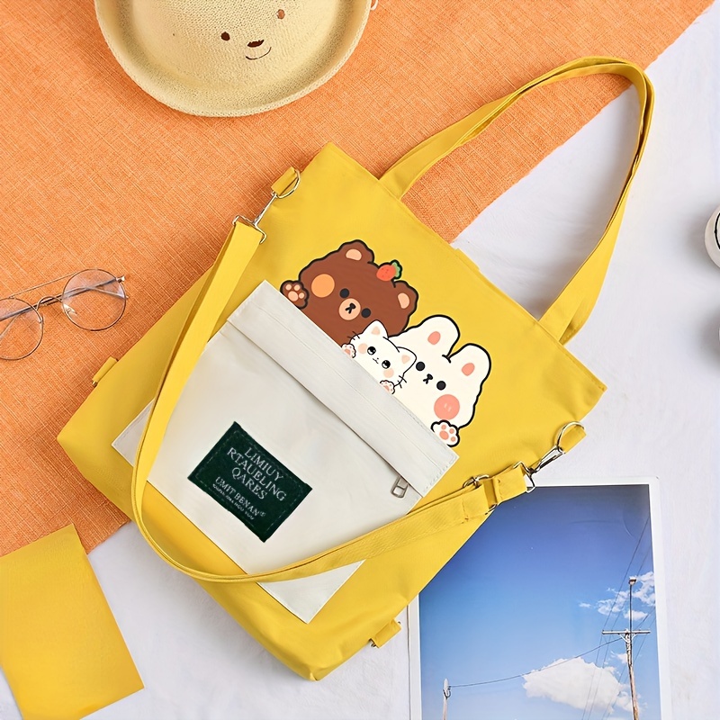 Kawaii Cute Bear Tote Bag, Large Capacity Shoulder Bag, Women's Casual  Handbag & Purse For Travel & Commuter - Temu