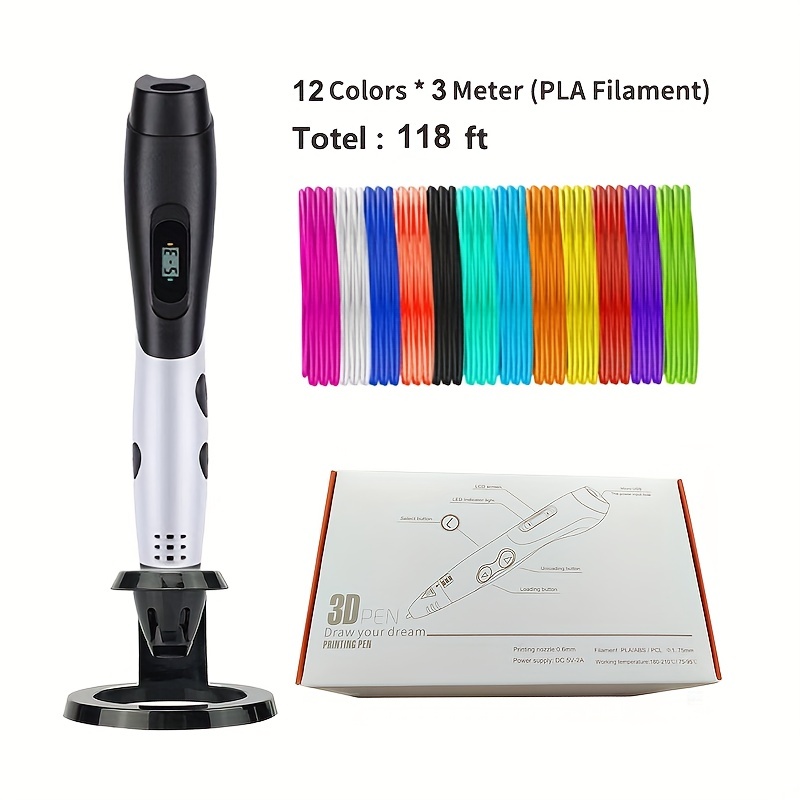 3D Printing Pen Kit 3D Drawing Pen with Led Display 12 Color Filament for  Kid 