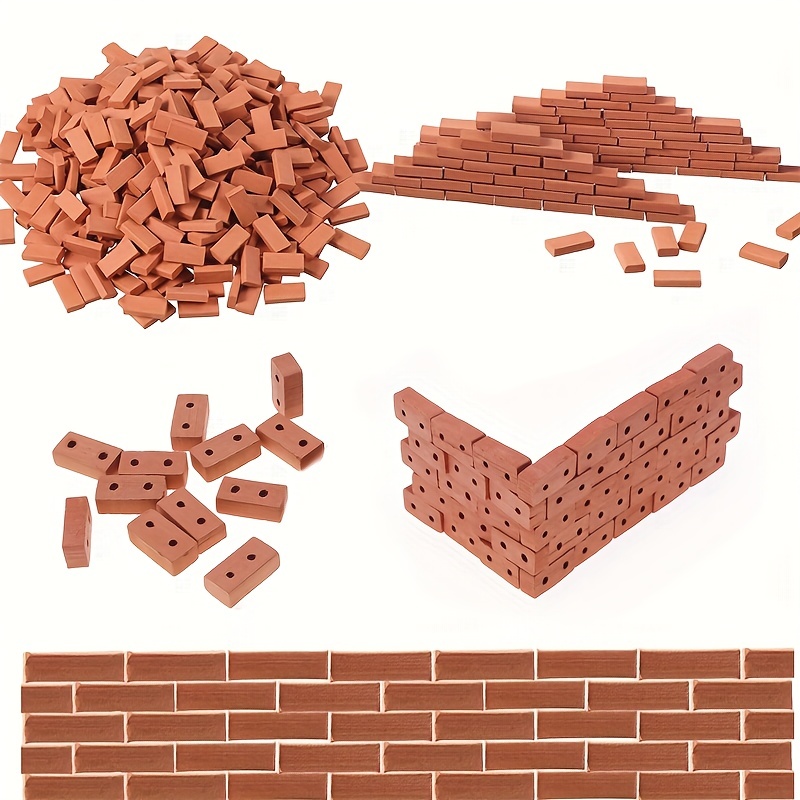 100Pcs Mini Red Miniature Bricks Model Brick Wall Small Bricks,for Crafts  Realistic Fake Bricks Mini Blocks for Dollhouse Mini Garden  Accessories(1/16