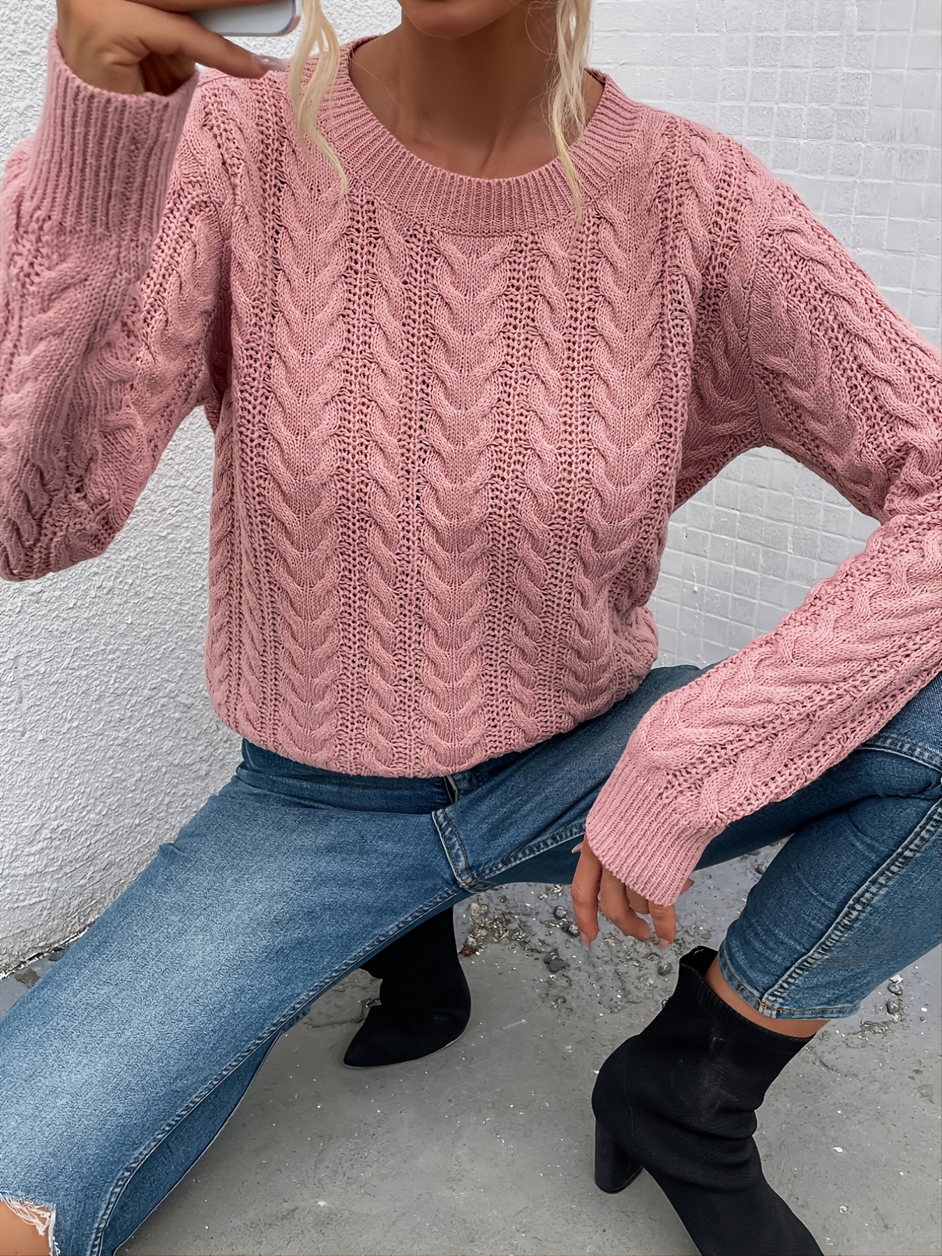 Sheer Knitted Long Sleeve Top Pink