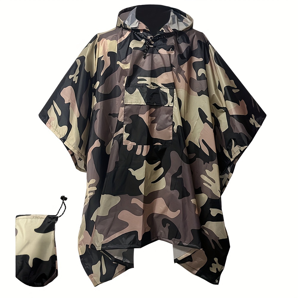 

Camouflage Rain Poncho Waterproof Portable Reusable Hooded Rain Jacket For Adults