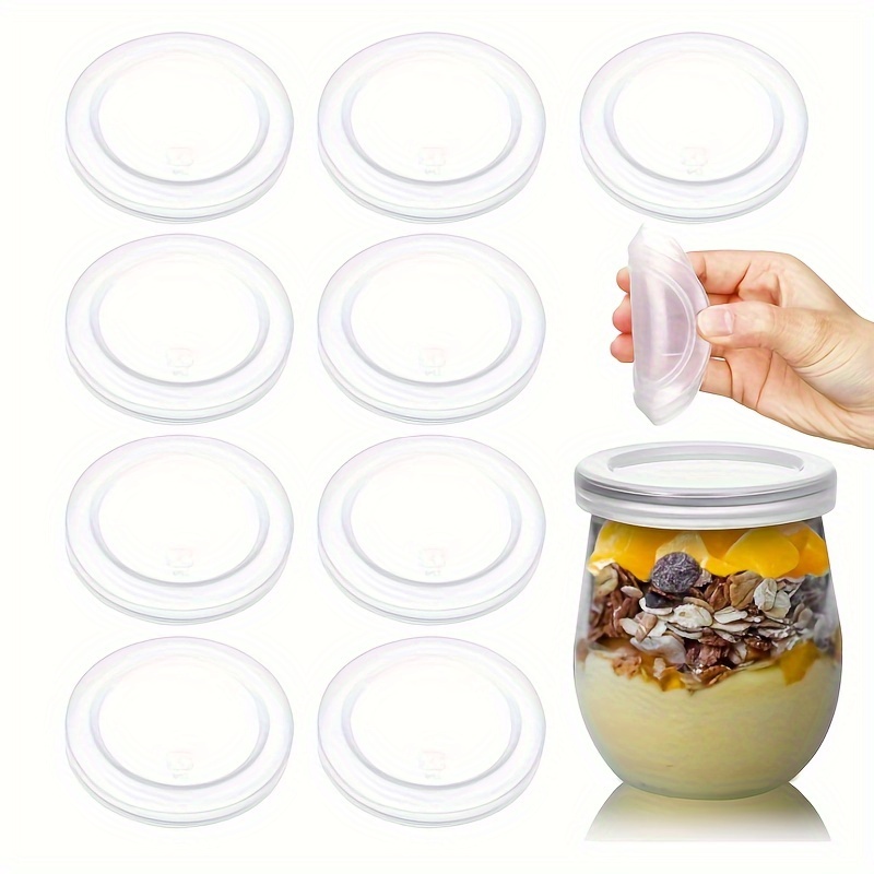 10/20pcs Oui Yogurt Jar Lids, Yogurt Container Lids, Clear Plastic Blue Oui  Lids For Cookie Coffee Supplies, Glass Jars Containers, Kitchen Supplies