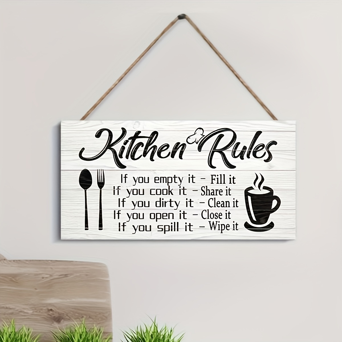 Art Kitchen Rules Wooden Plaque Funny Inspirational Quotes - Temu