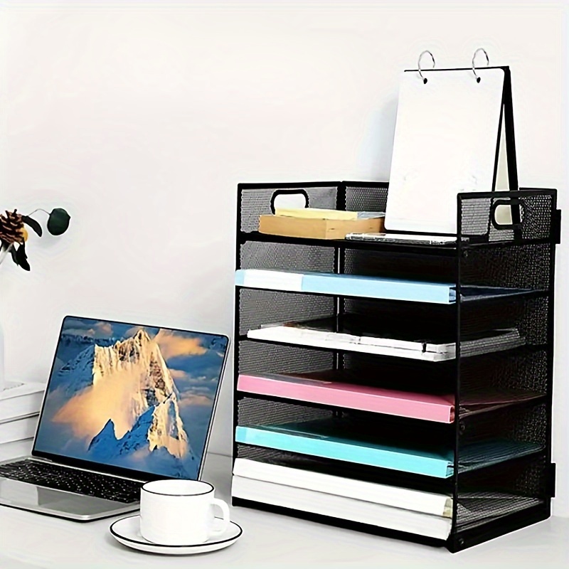 Organizadores de escritorio y accesorios, organizador de escritorio con  cajón, organizador de bandeja de papel de 4 niveles con 2 soportes para