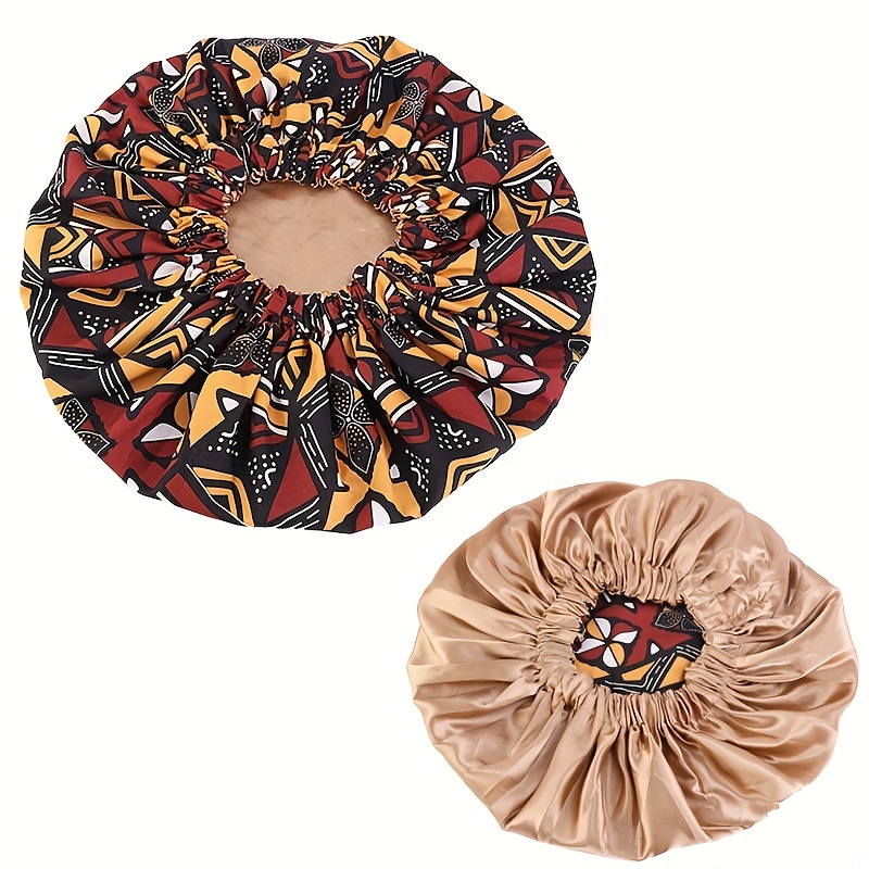 Bonnet de Nuit en Satin Imprimé Motifs Africains pour Femme, Soins