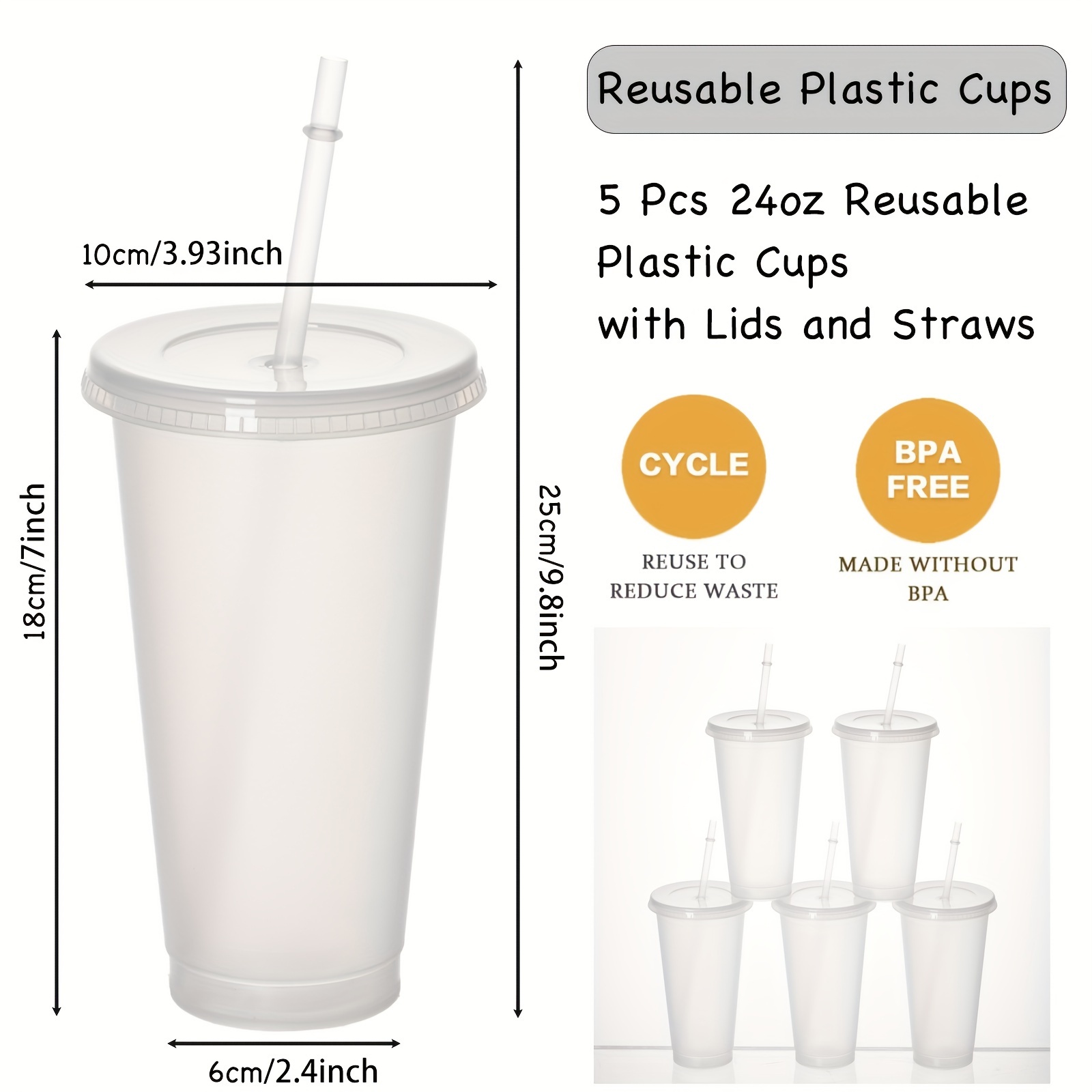 Reusable Plastic Tumblers with Lids & Straws - 4 Pcs 24oz Large