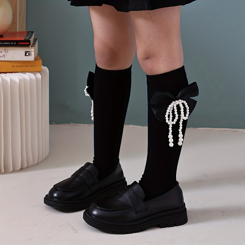 Pearl Big Bow Socks for Kids Over 3 Years
