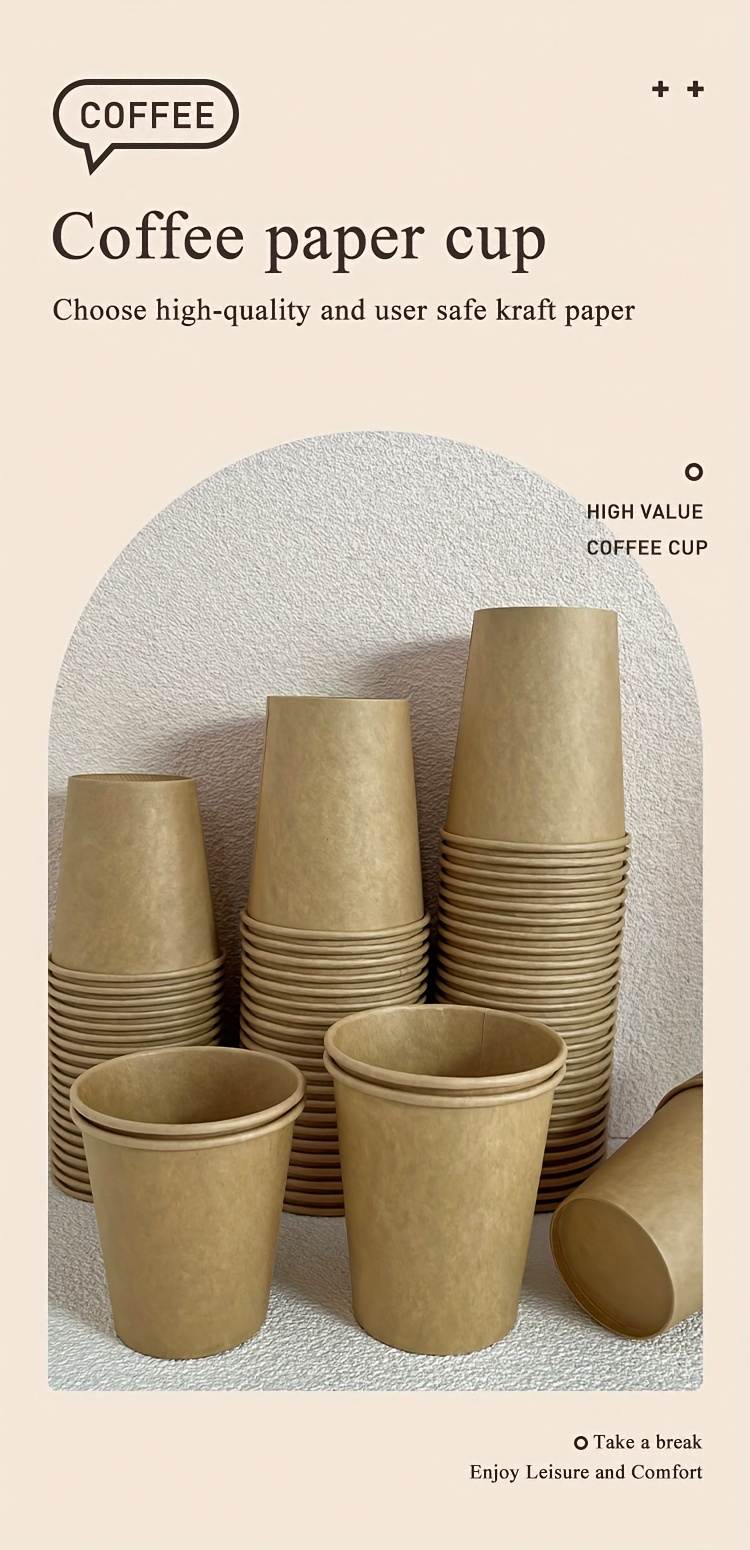 10 50pcs 7 8 oz thickened disposable paper cups kraft paper cups coffee cups milk tea cups coffee cups beverage cups food grade for birthday weddings holidays halloween christmas new year party supplies details 0