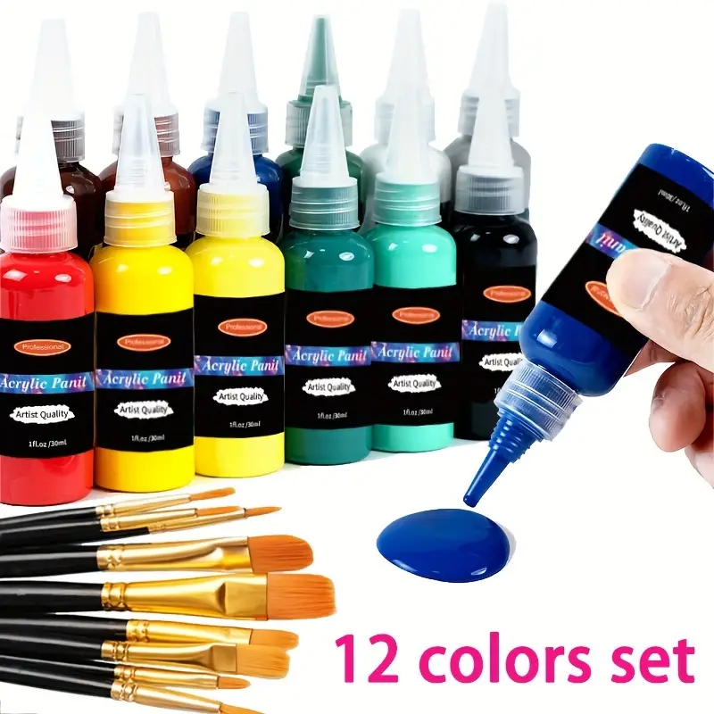 Acrylic Paint Set With Paint Brushes 12 Colors Art - Temu