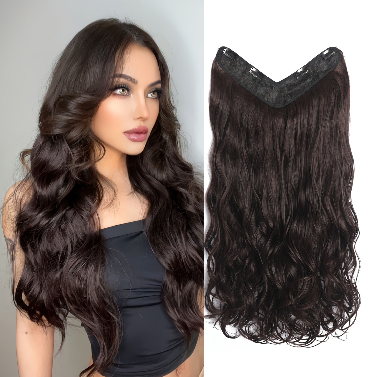 Clip In Hair Extension Black Seamless Double Weft Long Curly - Temu