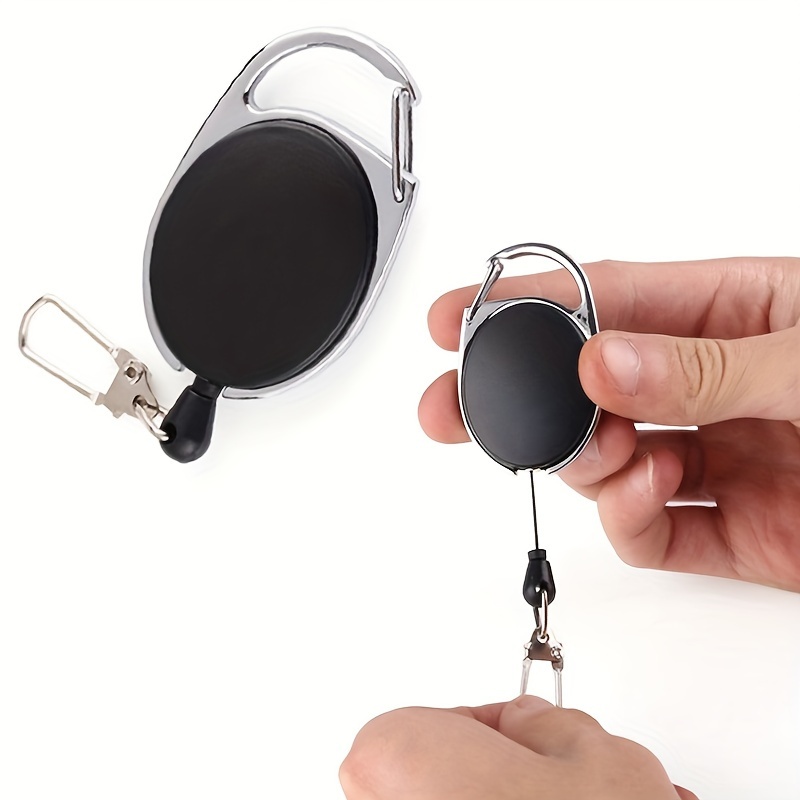 1pc Black Retractable Pull Key Ring Men Name Tag Card Holder Reel Belt Clip  Keychain Metal Housing Plastic Covers, High-quality & Affordable
