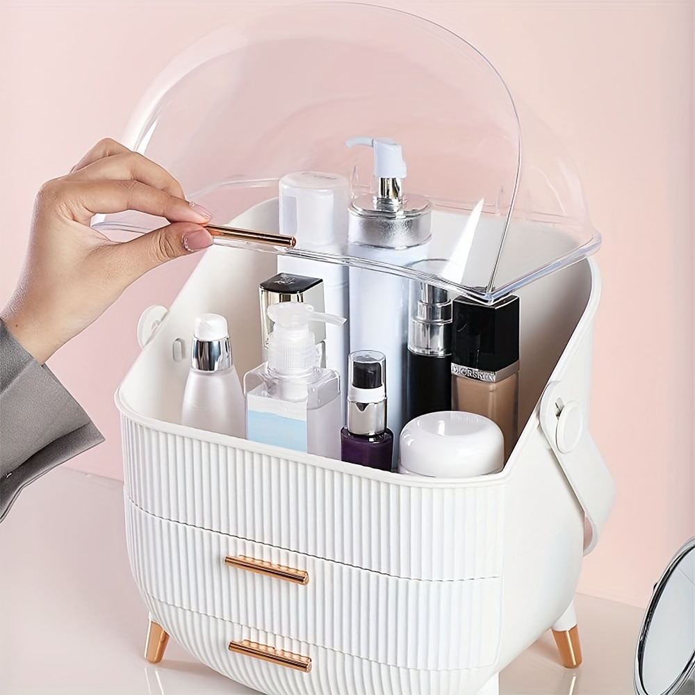 BRÜUN Skin Care Cosmetic Storage Bin – A Large Dust and Water Proof Makeup Box with A Fully Open Lid & Drawers to Hold Brushes, Lotions, etc. for