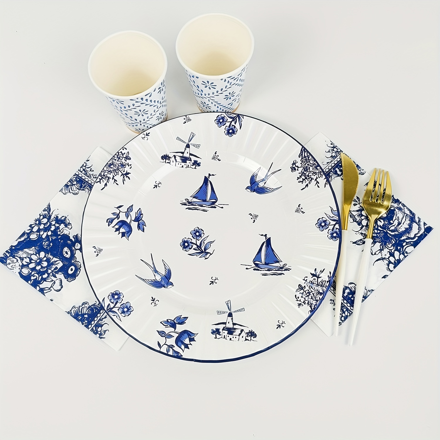 Chinese Style Blue And White Porcelain Paper Plate - Temu