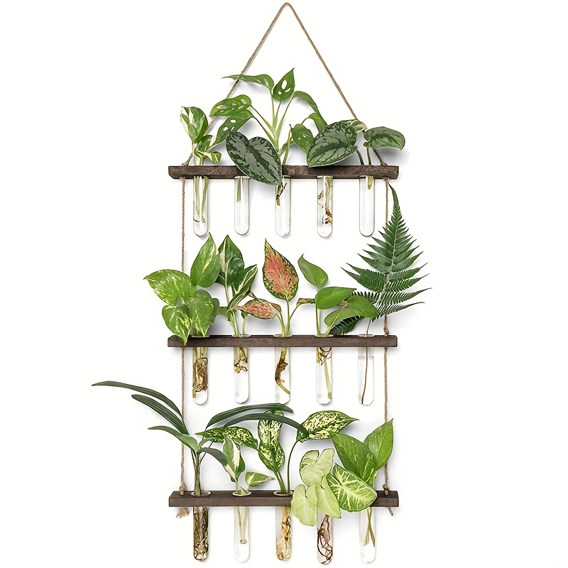 

1pc Wall Hanging Propagation Station With Wooden Stand 15 Glass Test Tubes 3 Tiered Planters Wall Terrarium For Home Office Plant Hanger Flower Vases Wall Decor Hydroponic Cuttings