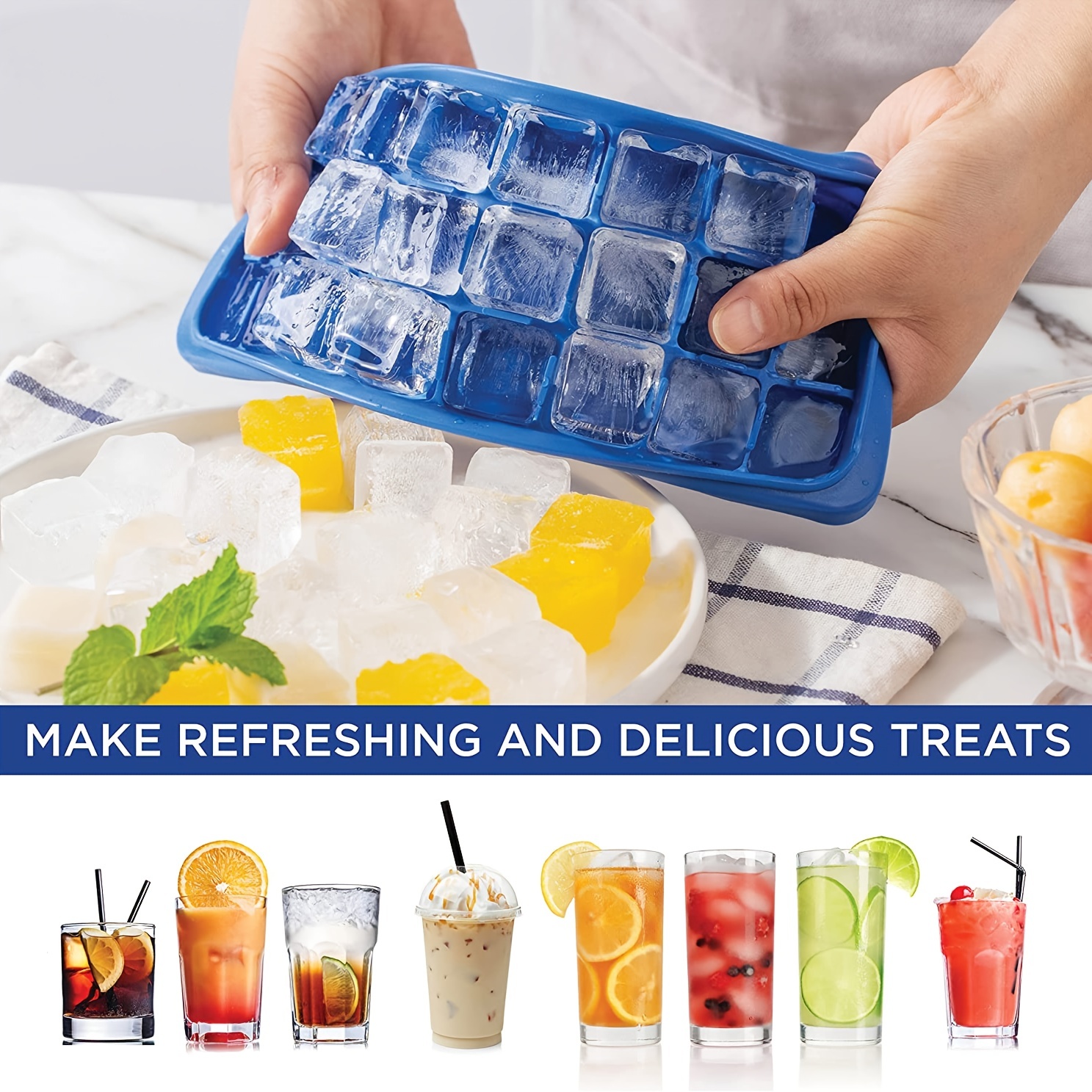 Ice Cube Trays 2PCS Easy-Release 14-Ice Trays with Removable Lid,Ice Trays  for Freezer, Silicone Ice Cube Tray for Whiskey and Cocktails and other
