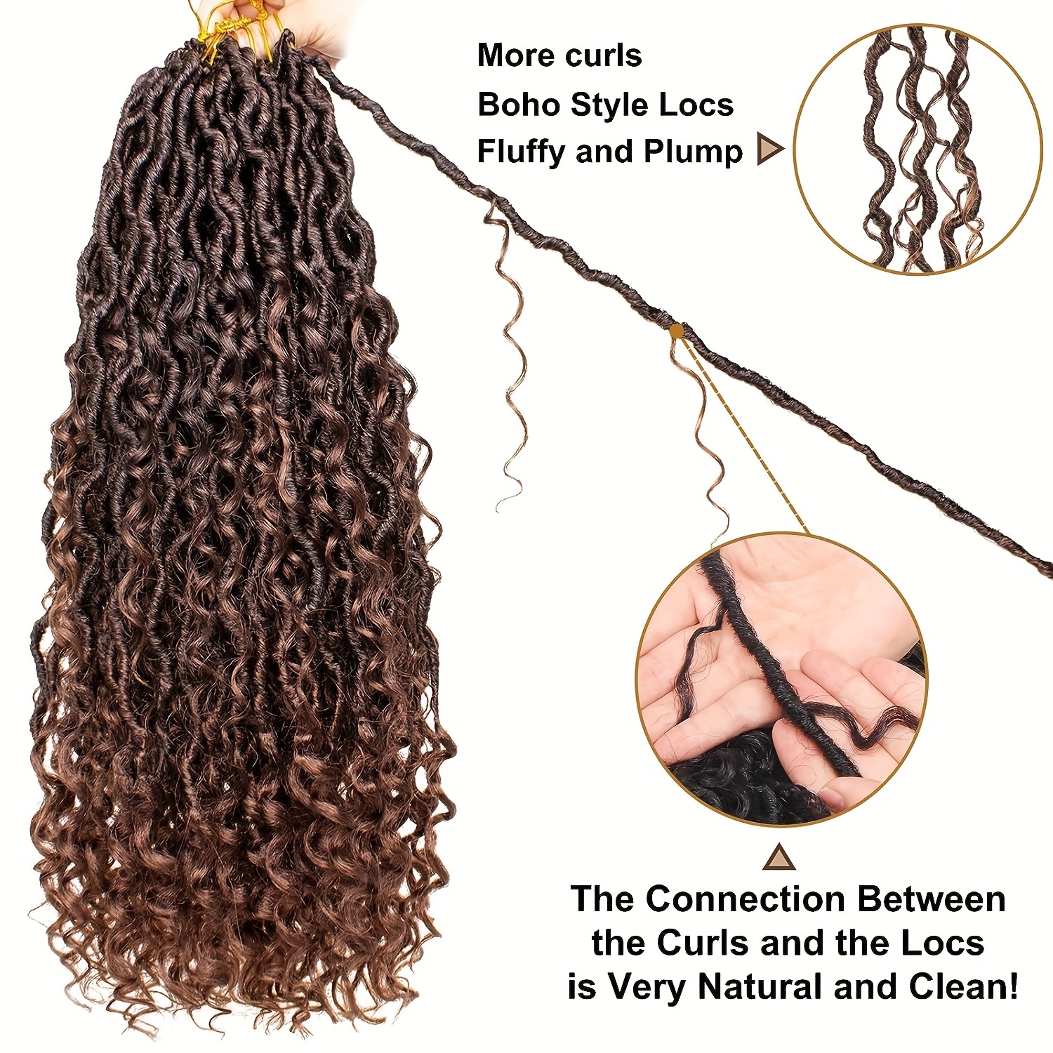 8/2 Packs Goddess Locs Crochet Hair 10/14/18/24 inch Boho Faux Locs Crochet Braids, Weave Hair Synthetic Hair, Ombre Boho Locs Pre Looped Soft Locs